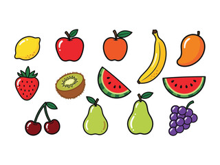Vibrant Fruit Collection: A lively assortment of fresh, colorful fruit, bursting with natural sweetness, presented as a flat illustration, ideal for adding a touch of freshness to any design.