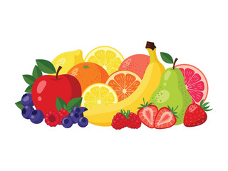 Fruit Fusion: A vibrant collection of fruits burst with color and freshness, displaying nature's delicious bounty. A harmonious arrangement of juicy apples, zesty oranges, sweet berries.