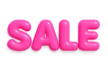 Inflated pink sale bubble isolated on transparent background