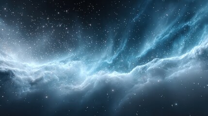 A stunning cosmic scene featuring swirling clouds of gas and countless stars against a dark, expansive backdrop.