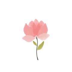 a pink flower with green leaves on a black background