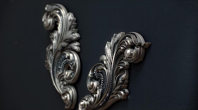 Silver Ornate Leaf Design On Dark Background