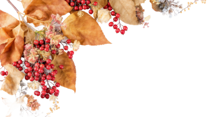 Autumnal Red Berries Dried Leaves Corner Border - Perfect for Fall Designs