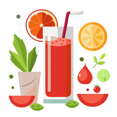 Minimalist Bloody Mary Drink Elements Vector Isolated on White Background