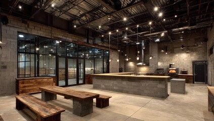 Industrial-chic indoor/outdoor kitchen and dining space