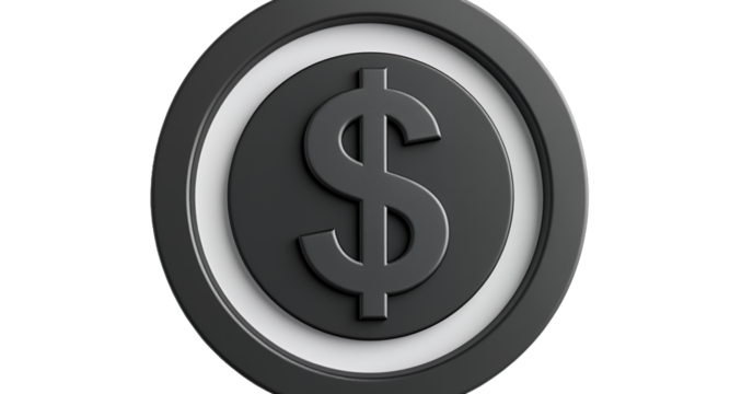 Black Dollar Sign Icon 3D Render of Currency Symbol for Business Finance