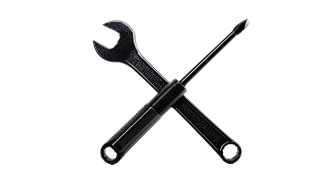 Black Wrench and Screwdriver Tools for Repair, Maintenance DIY Projects