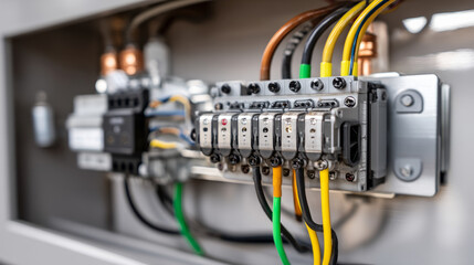 Close-up of terminal block with connected wires