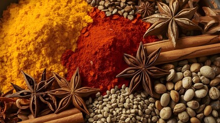 Obraz premium A hyper-realistic close-up photo of a vibrant bowl of fresh, colorful spices, with unique textures highlighted by bright, even lighting