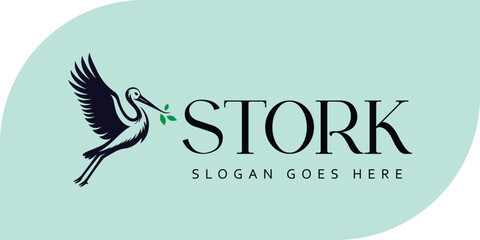 Fototapeta premium Stork logo vector illustration. flying stork logo template, Beautiful flying bird on white background
