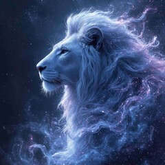 Celestial Lion Portrait - Cosmic Fantasy Space Art

