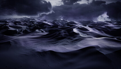 Sand dunes Sahara Desert at sunset and sandstorm, 3D illustration