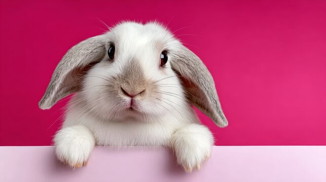 Rabbit is looking at the camera with its eyes wide open