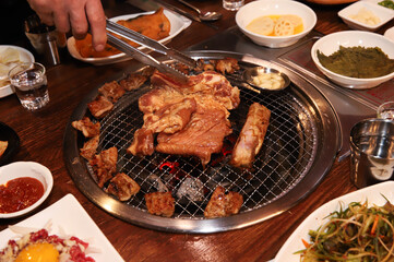 Korean barbecue. marinated beef rib bbq