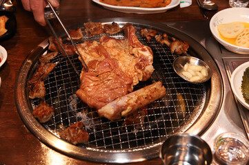 Korean barbecue. marinated beef rib bbq