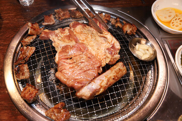 Korean barbecue. marinated beef rib bbq