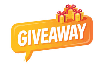 Bright orange giveaway sign with gift boxes and ribbons