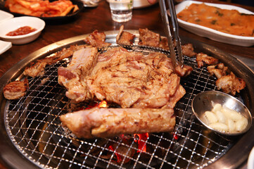 Korean barbecue. marinated beef rib bbq