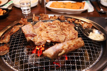 Korean barbecue. marinated beef rib bbq