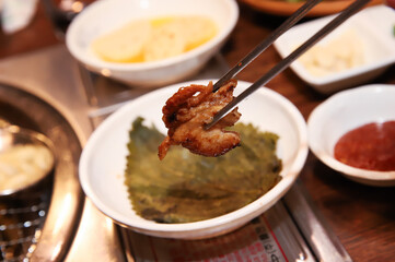 Korean barbecue. marinated beef rib bbq