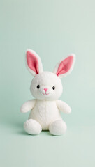 Charming White Bunny Plush Toy With Pink Ears Set Against a Soft Gradient Background Creating a Whimsical and Inviting Atmosphere for Children and Animal Lovers Alike