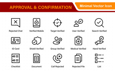 Approval and confirmation minimal thin line icon collections. Related accept, certified, agreements, validation, confirmation.