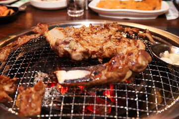 Korean barbecue. marinated beef rib bbq