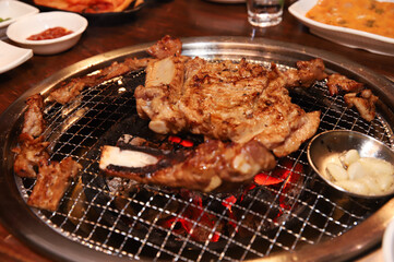 Korean barbecue. marinated beef rib bbq