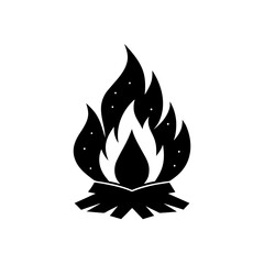 Burning wood campfire on transparent background silhouette