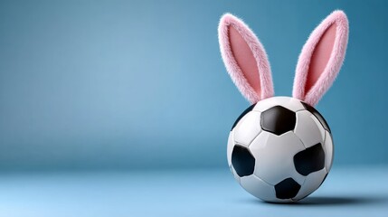 Obraz premium Pink rabbit is standing next to a soccer ball