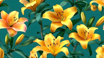 Detailed illustration of a vibrant lily flower pattern.