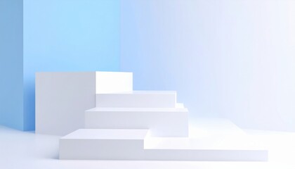 Minimalist design steps in light blue space interior architecture modern aesthetic clean environment focused viewpoint