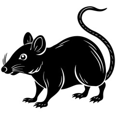 Black mouse silhouette with white details on a white background silhouette