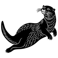 Playful otter swimming and looking upward silhouette