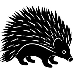 Stylized black and white echidna silhouette
