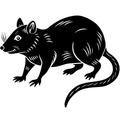 Black rat silhouette with white accents on a white background