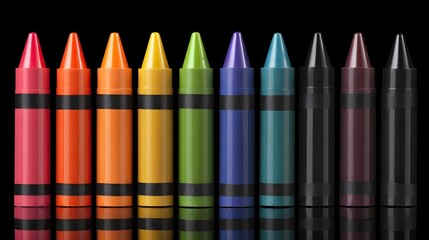 Colorful crayons arranged in a row against a black background.