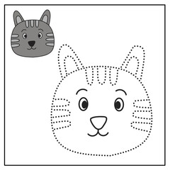 Cat tracing worksheet for preschool kids to practice drawing and coloring.
