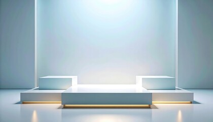 Modern display platform showcasing innovative designs minimalist studio setting 3d render bright and clean environment elevated perspective