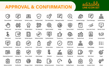 Approval and confirmation minimal thin line icon collections. Related accept, certified, agreements, validation, confirmation.