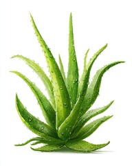 Bright green aloe vera plant, succulent leaves, water droplets
