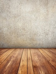 Wooden floor with concrete walls