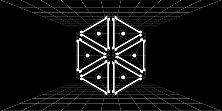 3D Wire frame Cube Geometric Shape - Futuristic Grid Background with Abstract Geometric Element 