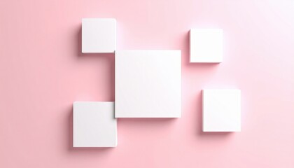 Fototapeta premium Creative display of geometric white shapes on soft pink background modern interior design minimalist aesthetic studio environment