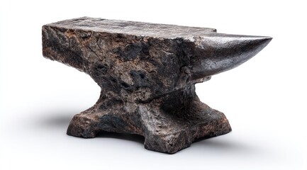 Heavy, aged metal anvil on white background