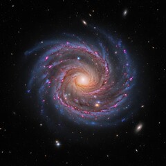 Fototapeta premium Majestic Spiral Galaxy with Pink and Blue Nebulae in Deep Space