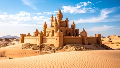 castle in the sand at sunset