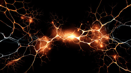 Electromagnetic field visualization, neon colors and flowing current lines. Chaotic lightning grid pattern, bright electric energy on dark tech grid. Energy