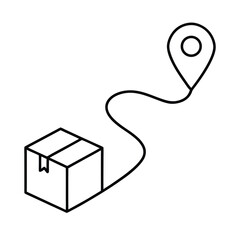 delivery route package icon, outline vector of parcel with route path or map pin for shipment tracking, logistics planning, and courier apps