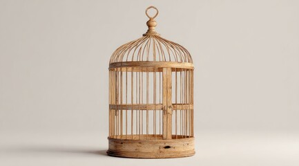 Empty wooden birdcage on plain background (1)